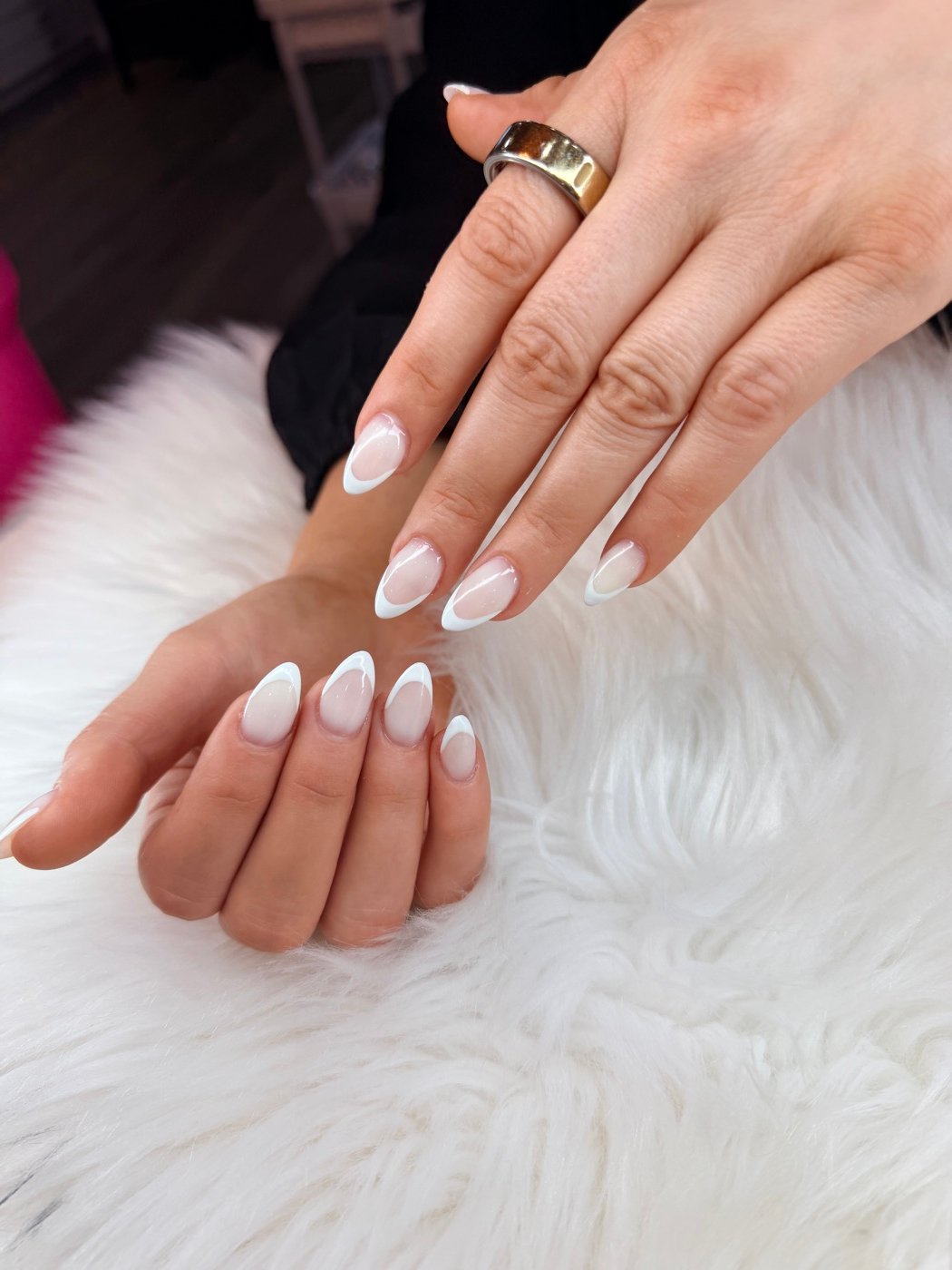Almond nails with white tips